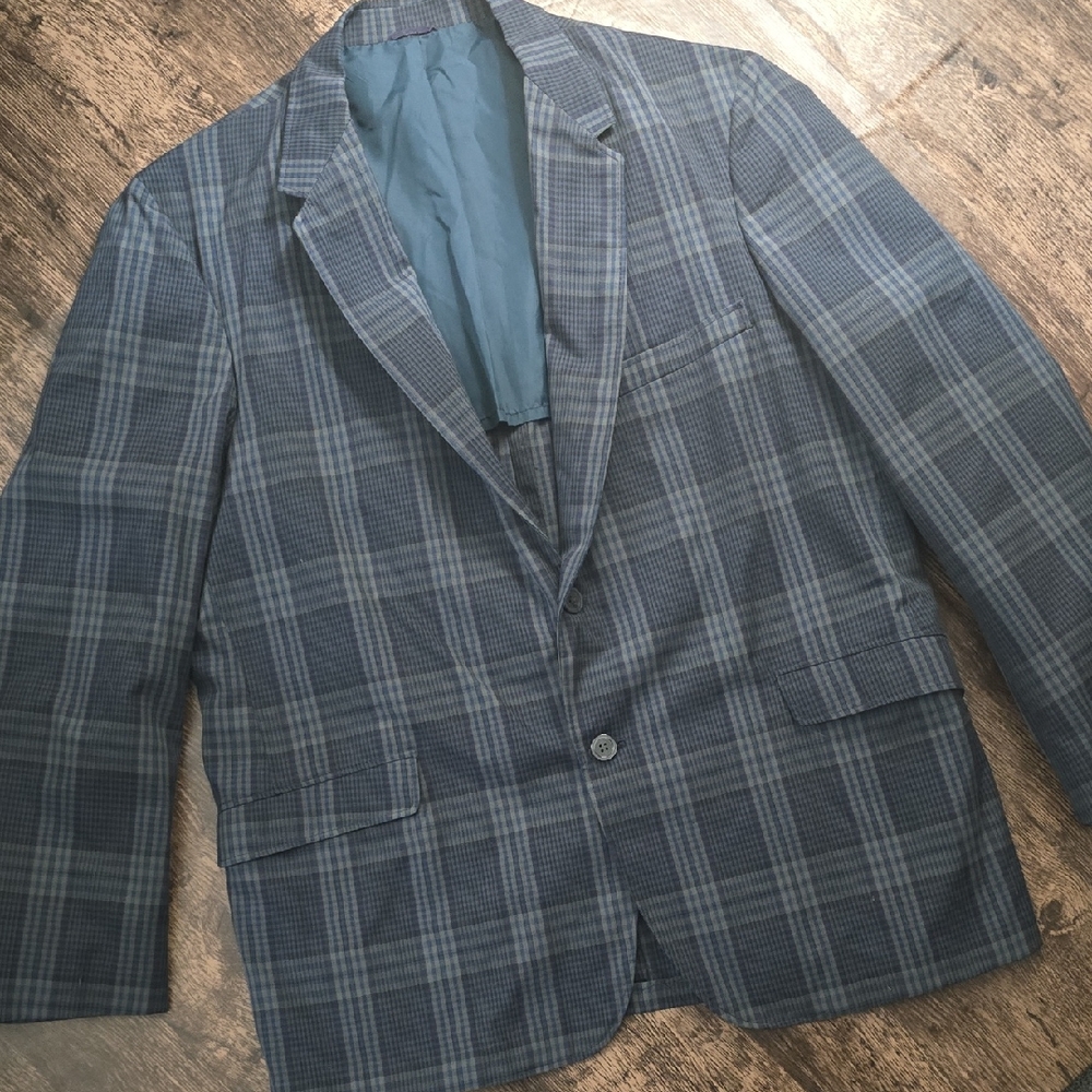 TOWNCRAFT PLAID BLAZER Mens Navy Blue Sz Medium Tall